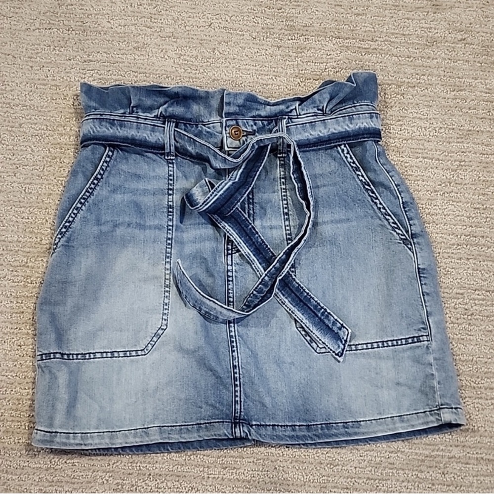 Free People Paperbag Blue Denim Skirt